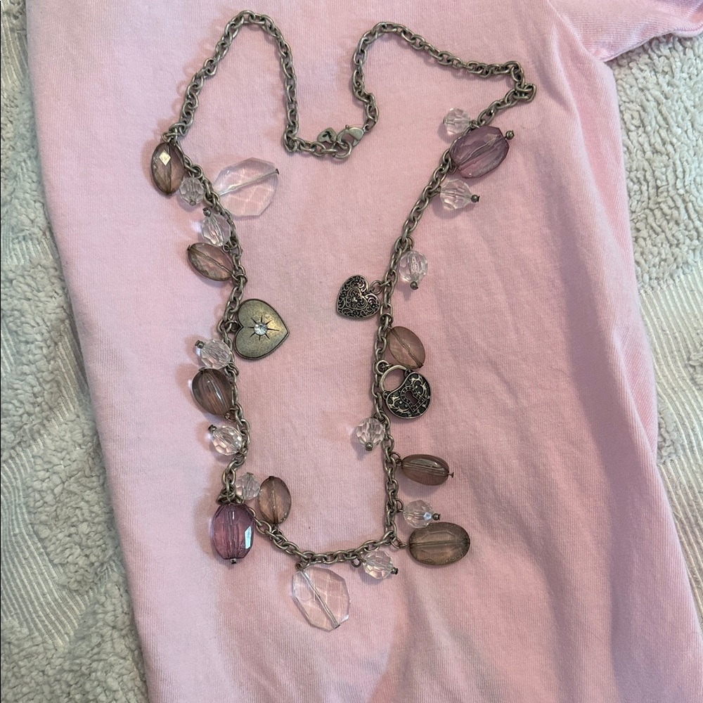American Eagle Outfitters Silver-Tone Necklace with Pink and Clear Beads